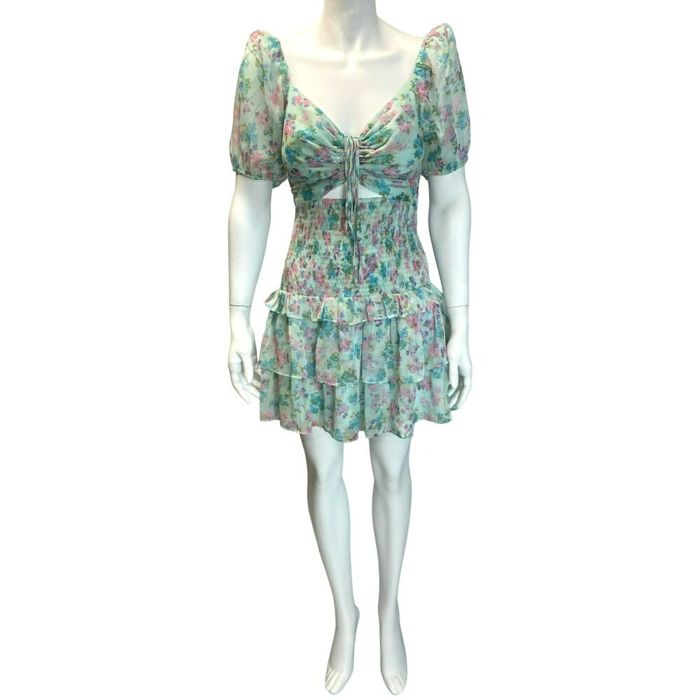 ASTR The Label Garland Floral Dress Floral Smocked Puff Sleeves Ruffled Hem $138 - Picture 2 of 10